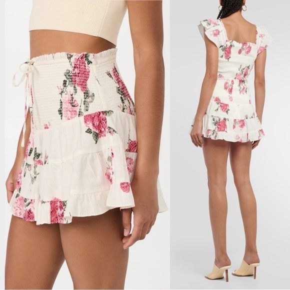 LOVESHACKFANCY Floral Swiss Dot Print Smocked High Waist Tiered Ruffle Skirt L - Picture 7 of 15